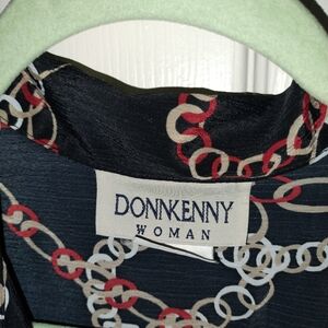 DKNY Black and Red Chain Print Mandarin Collar Blouse